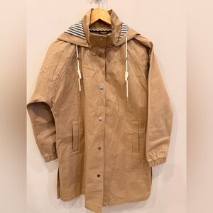 ZARA Women Hooded Utility Jacket Tan Khaki Snap Front Lightweight Coat S